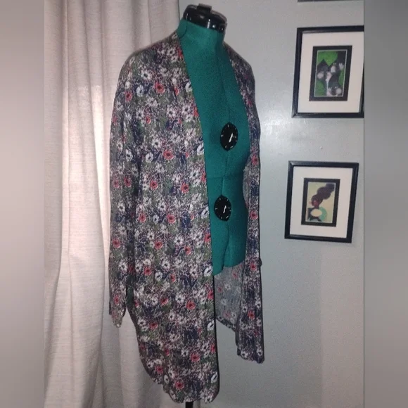 Hinge Multicolored Floral Duster Sz L - Picture 3 of 7
